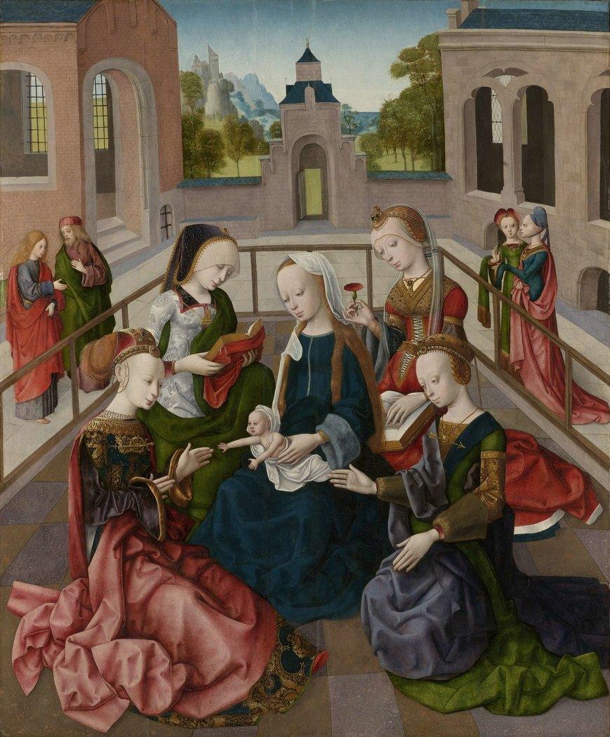 pintura La Virgen Y El Niño Con Los Santos Catalina, Cecilia, Bárbara Y Ursula - Maestra Del Virgo Entre Virgines