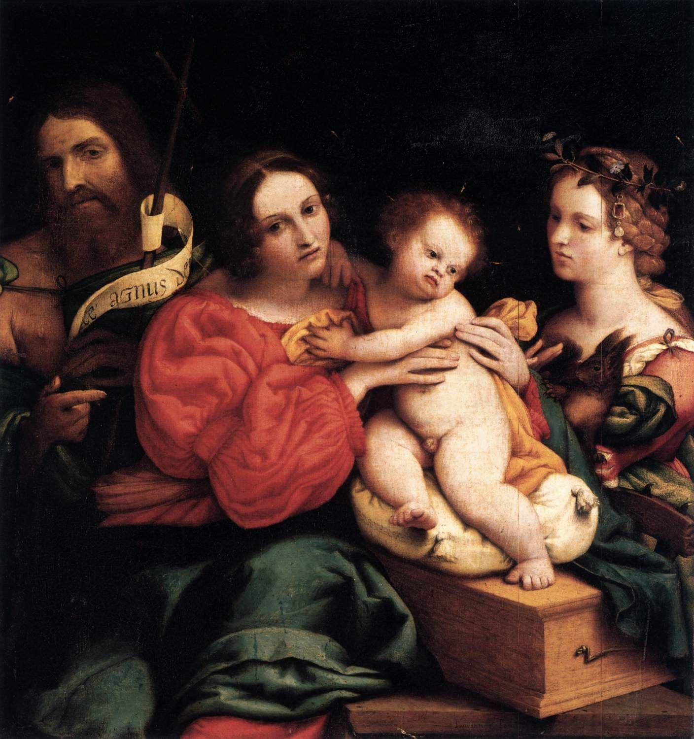 pintura La Virgen Y El Niño Con Los Santos Juan El Bautista Y Catherine - Lorenzo Lotto