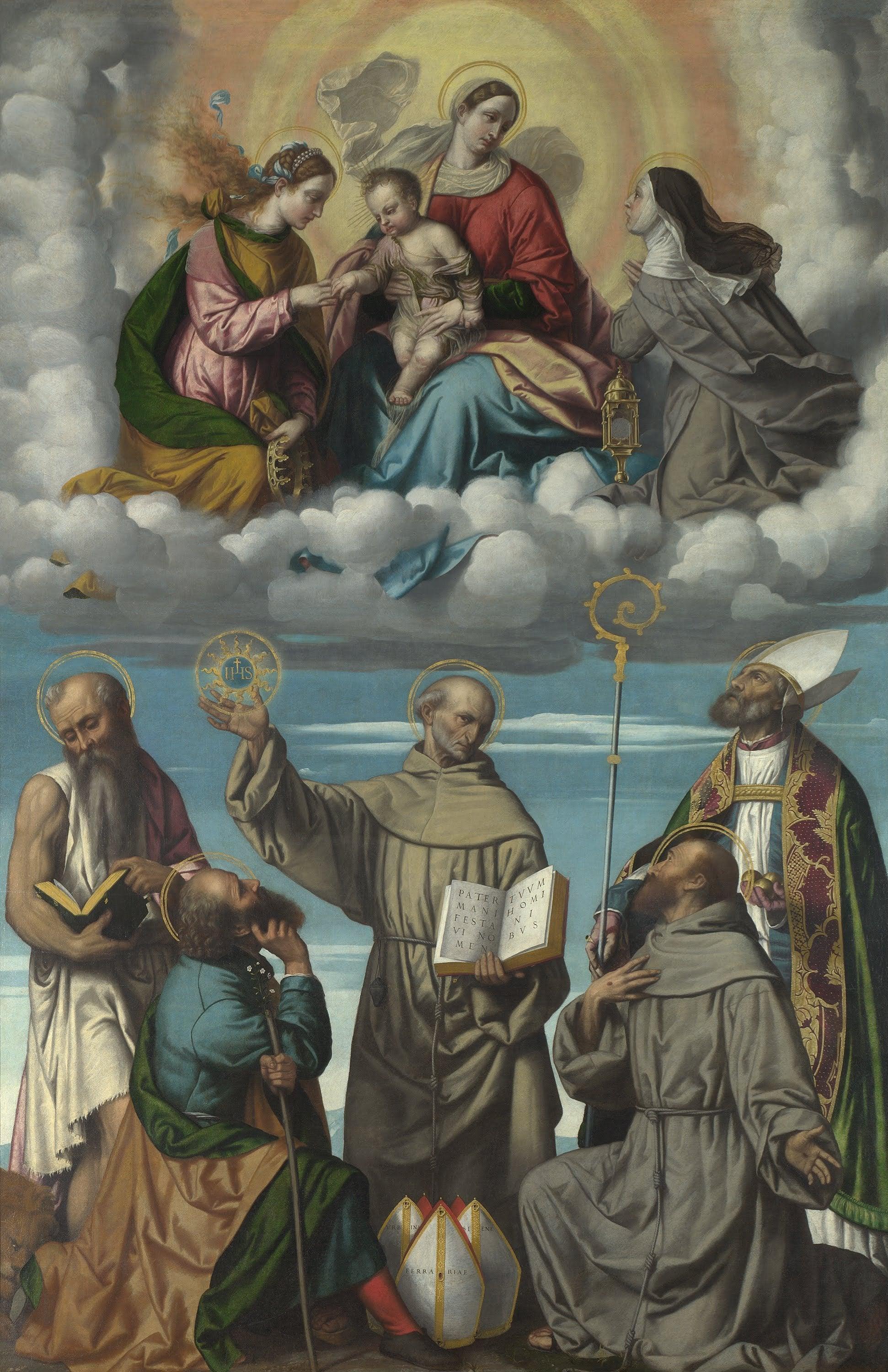 pintura La Virgen Y El Niño Con San Bernardino Y Otros Santos - Moretto Da Brescia