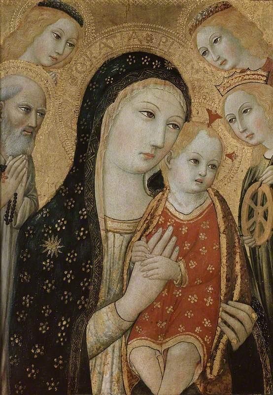 pintura La Virgen Y El Niño Con San Jerónimo, Santa Catalina De Alejandría Y Dos Ángeles - Sano Di Pietro