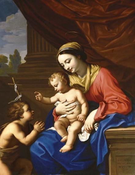 pintura La Virgen Y El Niño Con San Juan Bautista - Nicolas Mignard