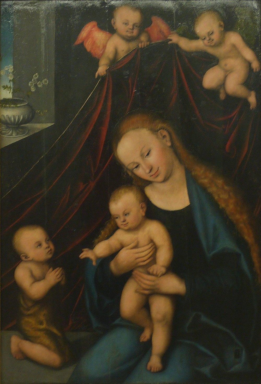 pintura La Virgen Y El Niño Con San Juan Y Los Ángeles - Lucas Cranach El Viejo