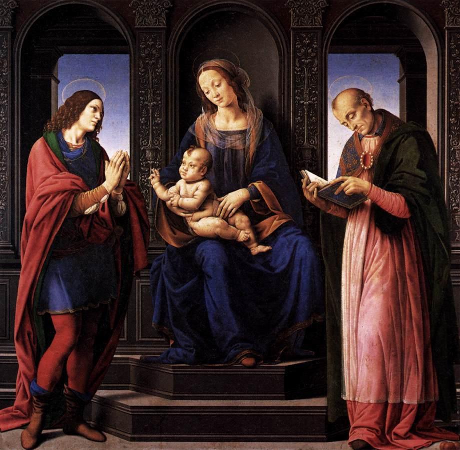 pintura La Virgen Y El Niño Con San Julián Y San Nicolás De Myra - Lorenzo Di Credi
