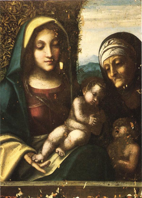 pintura La Virgen Y El Niño, Con Santa Isabel Y El joven San Juan Bautista - Antonio Da Correggio