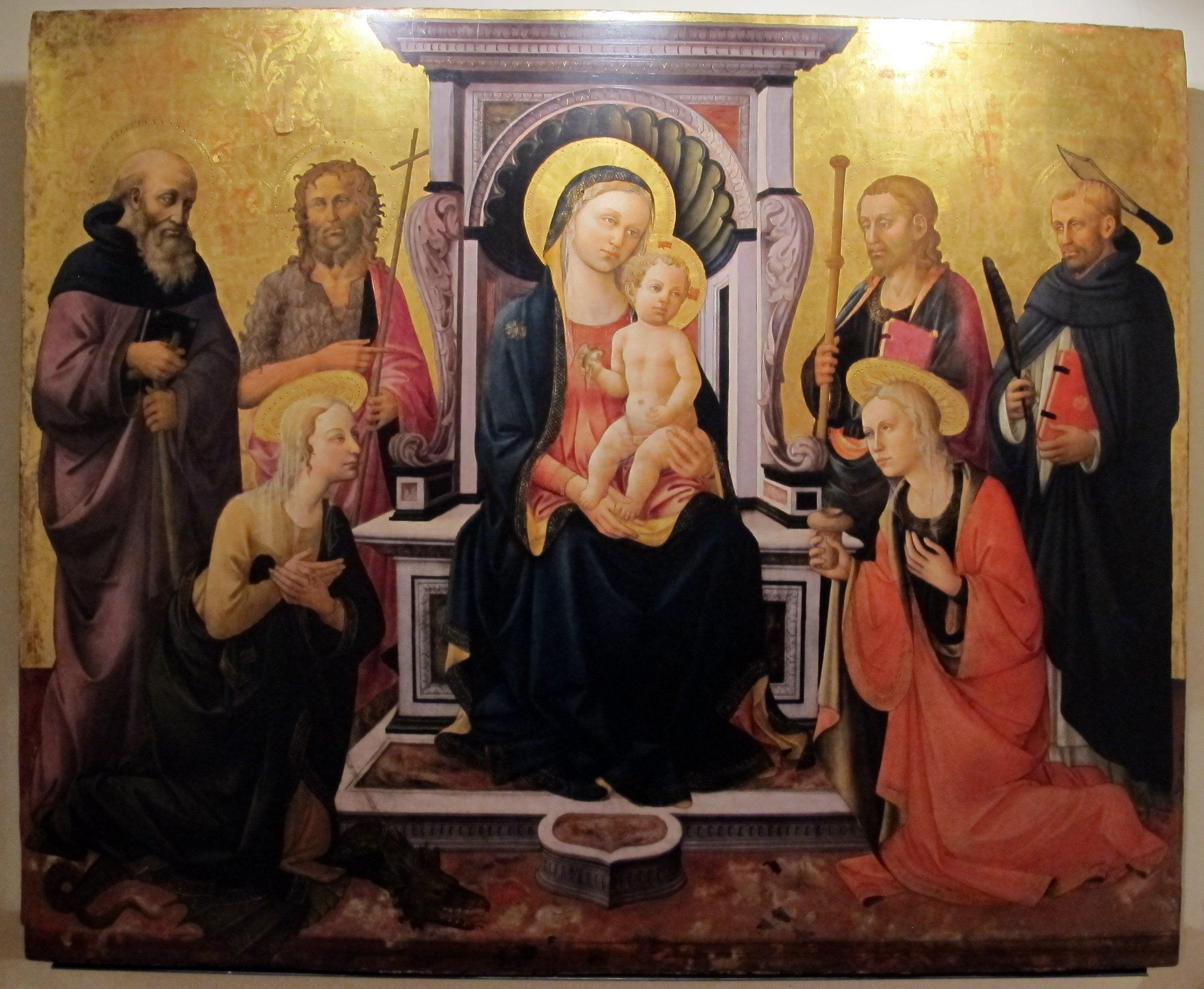 pintura La Virgen Y El Niño Con Santos - Domenico Di Michelino