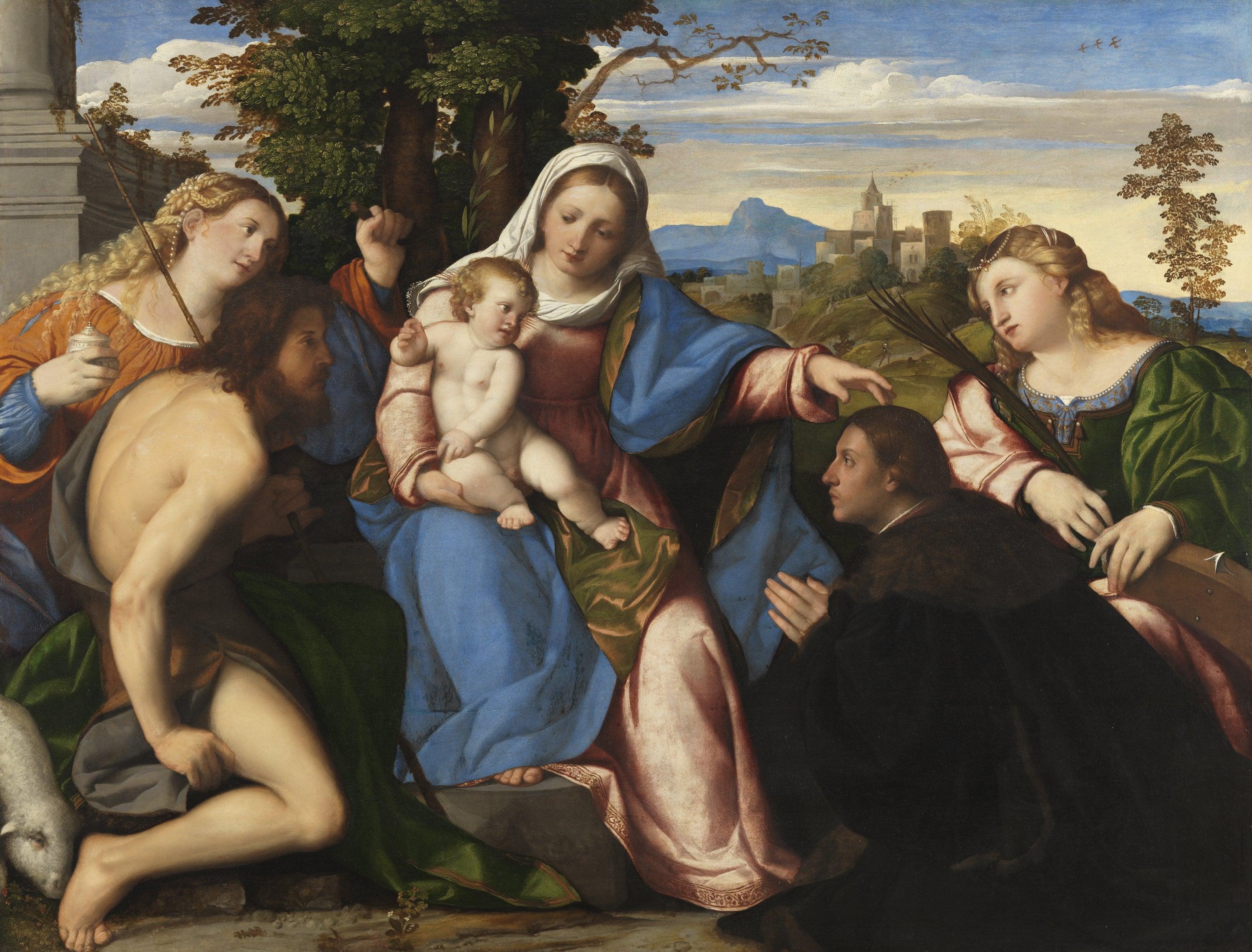 pintura La Virgen Y El Niño Con Santos Y Donante - Palma Vecchio