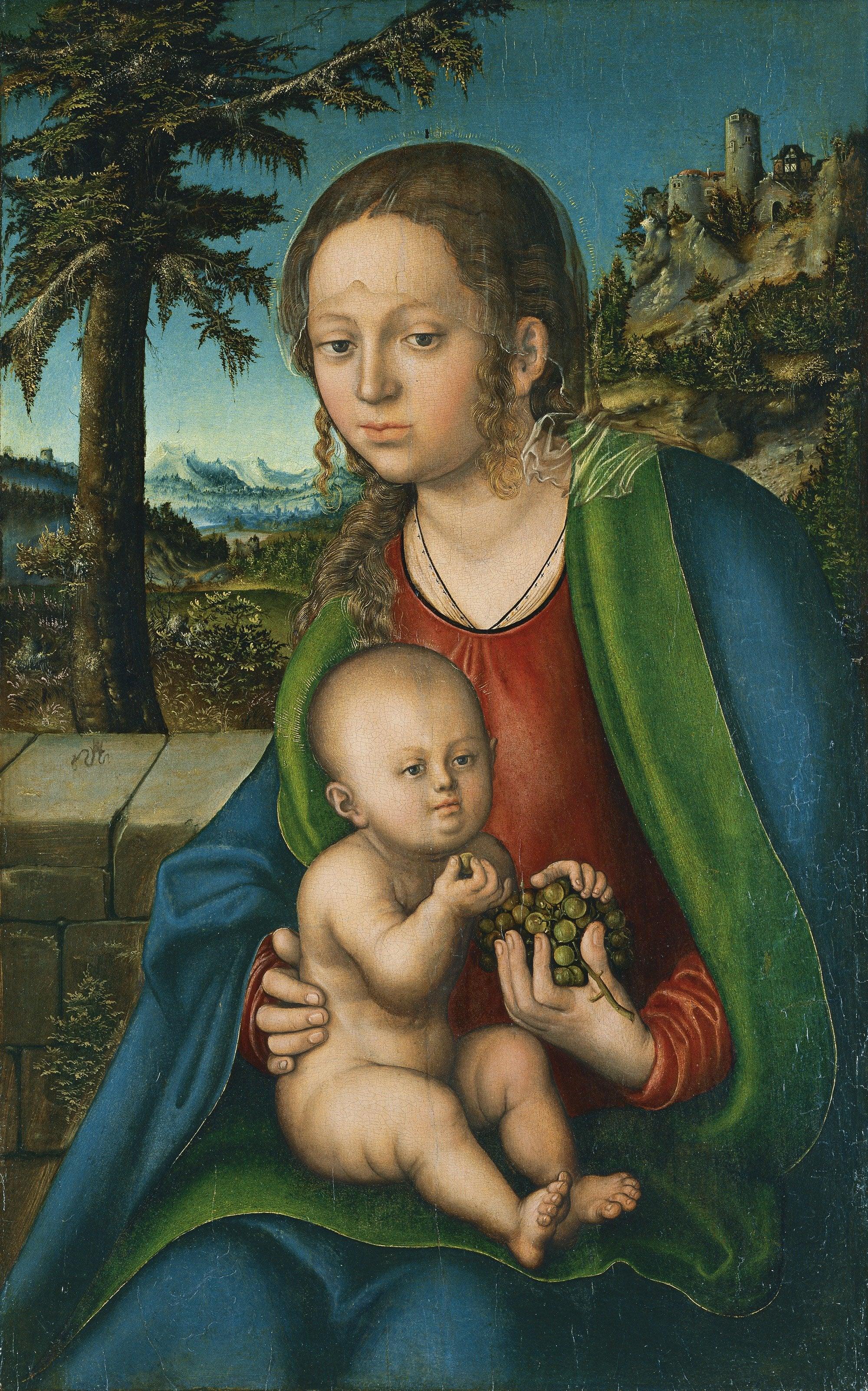 pintura La Virgen Y El Niño Con Un Racimo De Uvas - Lucas Cranach El viejo