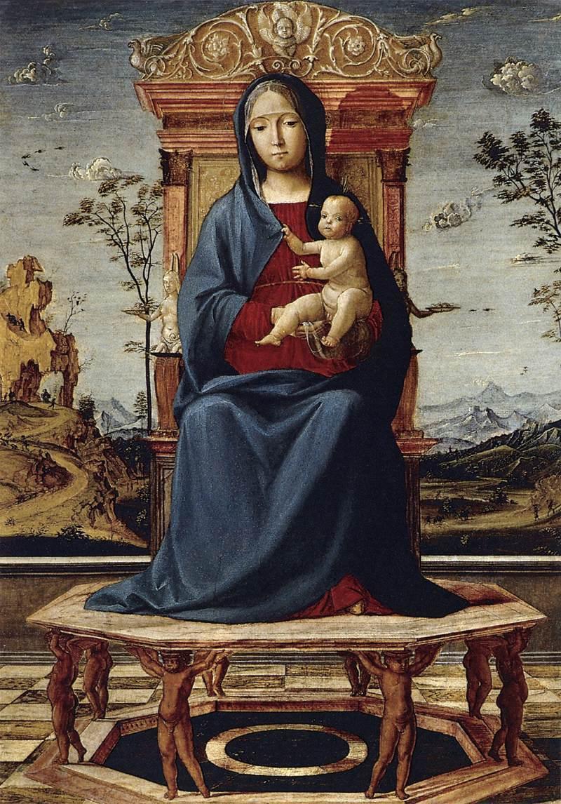 pintura La Virgen Y El Niño Entronizados - Lorenzo Costa