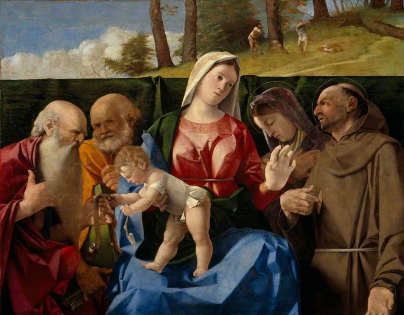pintura La Virgen y El Niño Con Los Santos Jerónimo, Pedro, Francisco Y Una Mujer Santa No Identificada - Lorenzo Lotto