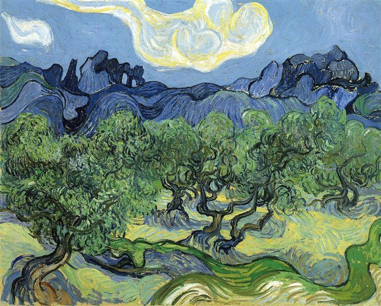 pintura Los Alpilles Con Olivos En Primer Plano - Vincent Van Gogh