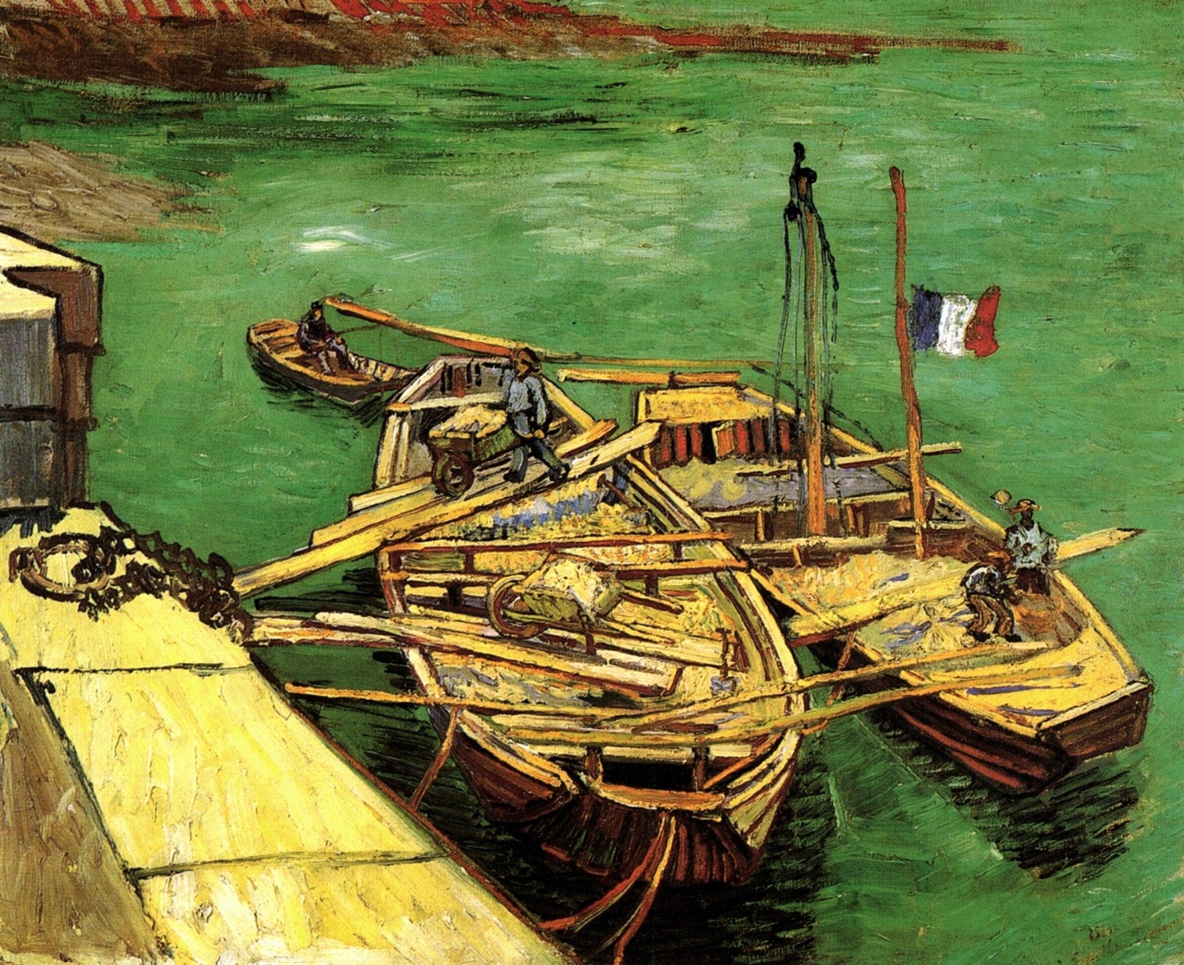 pintura Muelle Con Hombres Descargando Barcazas De Arena - Vincent Van Gogh