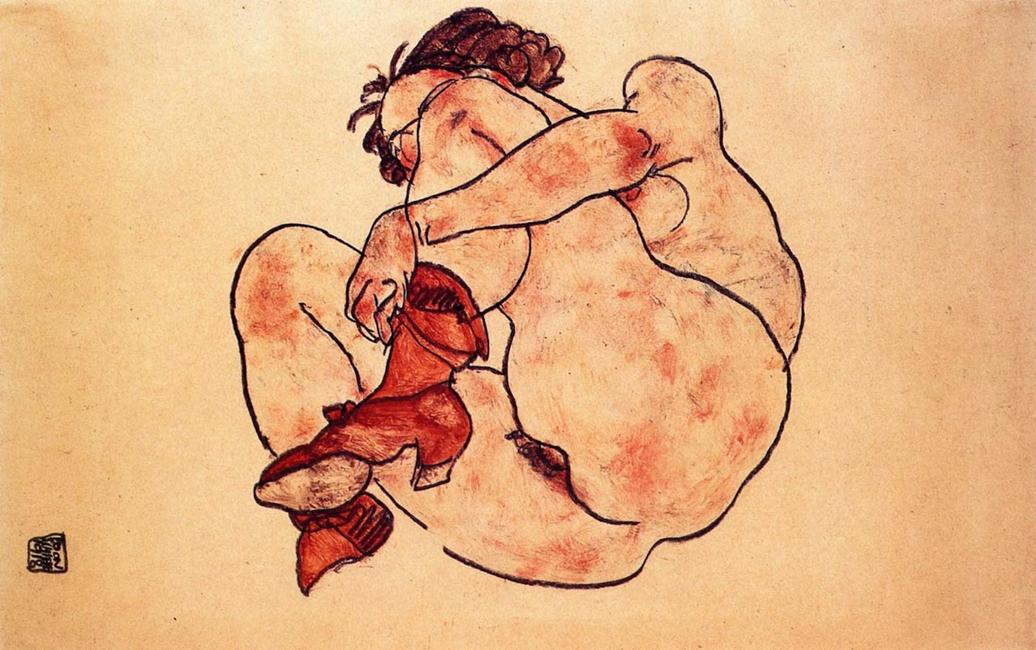 pintura Mujer Agachada - Egon Schiele