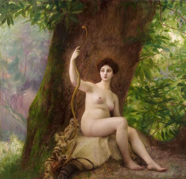 pintura Mujer Como Diana En La Naturaleza - Gustave-Claude-Etienne Courtois