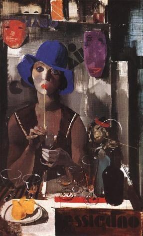 pintura Mujer Con Sombrero Azul C 1930 - Aba