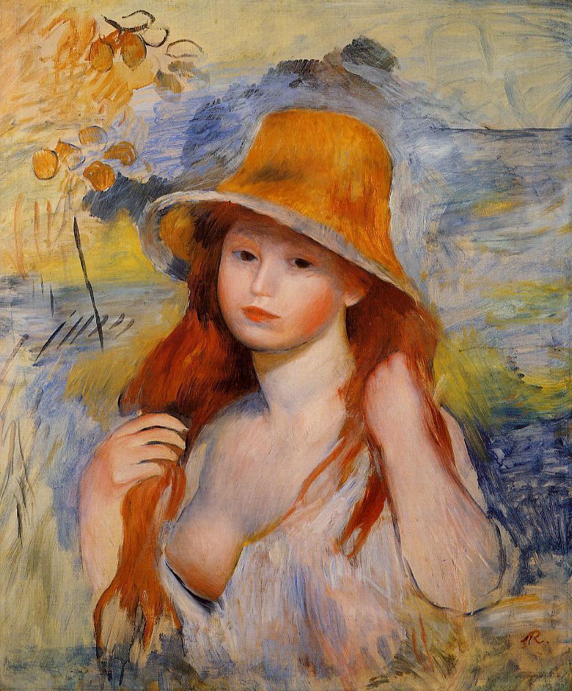 pintura Mujer Joven En Un Sombrero De Paja - Pierre-Auguste Renoir