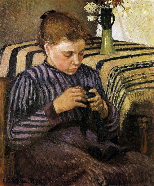 pintura Mujer Joven Reparando Sus Medias - Camille Pissarro