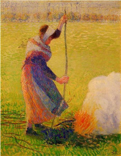 pintura Mujer Quemando Madera - Camille Pissarro