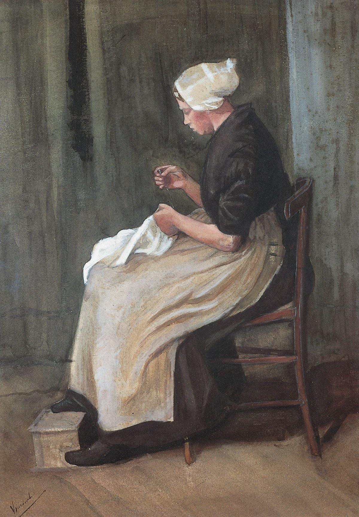 pintura Mujer Scheveningen Cosiendo - Vincent Van Gogh