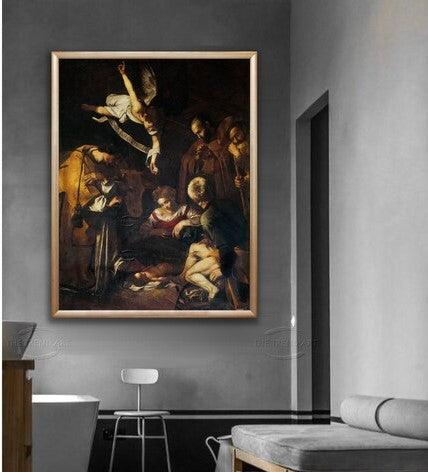 pintura Natividad Con San Francisco Y San Lorenzo (La Adoración) - Caravaggio