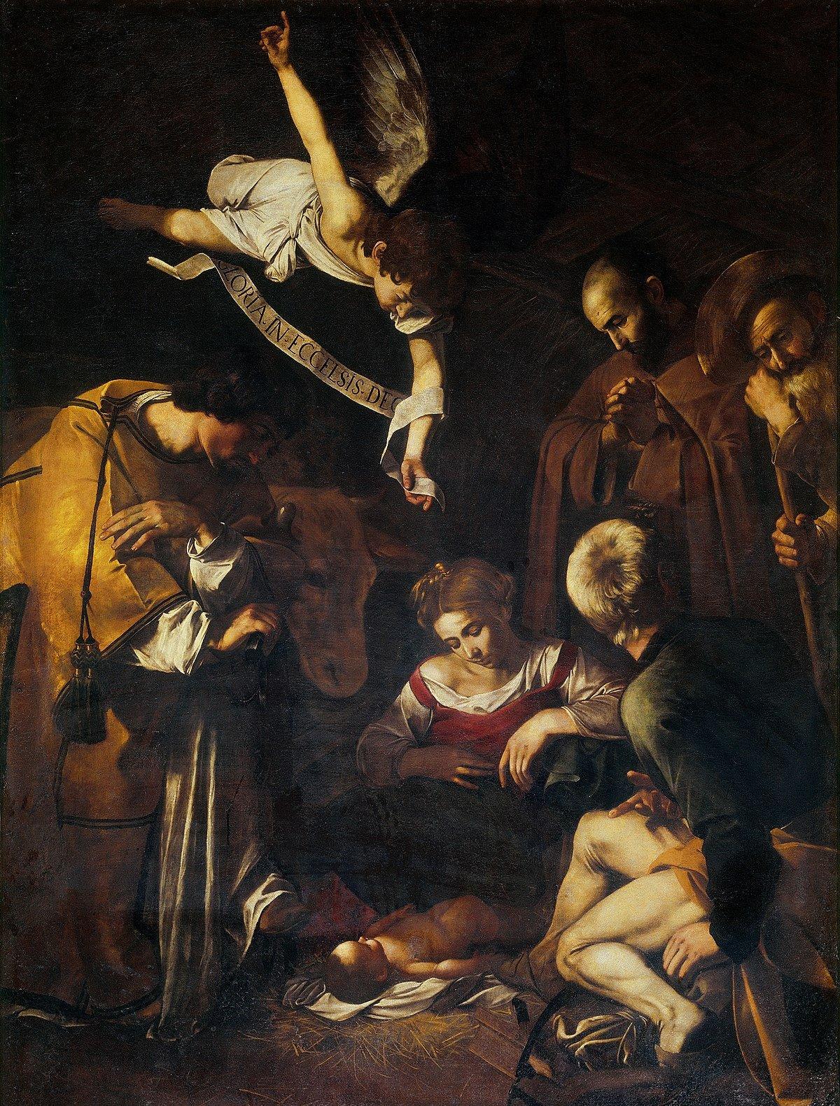 pintura Natividad Con San Francisco Y San Lorenzo (La Adoración) - Caravaggio
