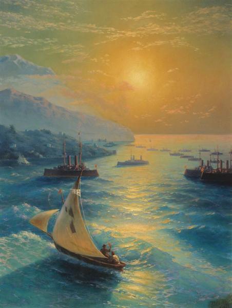 pintura Naves En La Incursión De FeodosiYa - Ivan Aivazovsky