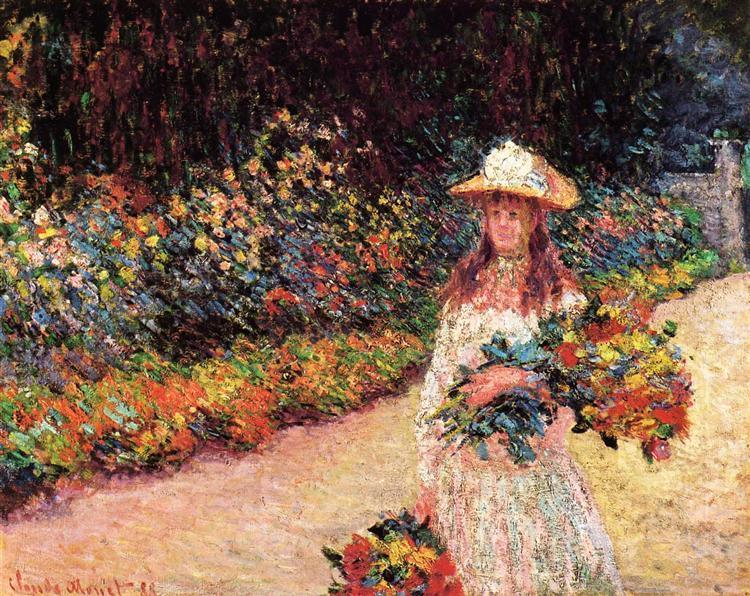 pintura Niña En El Jardín De Giverny - Claude Monet