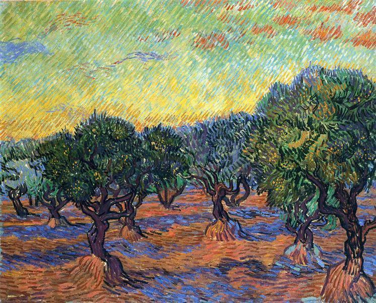 pintura Olivar, Cielo Anaranjado - Vincent Van Gogh