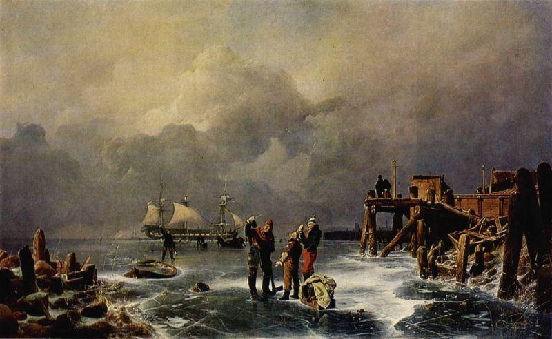 pintura Orilla Del Mar Helado (Paisaje Invernal) - Achenbach Andreas