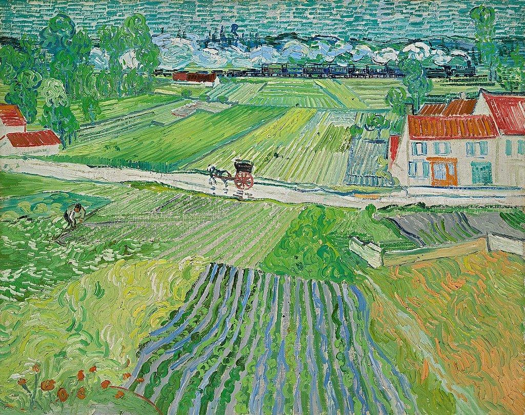 pintura Paisaje Con Carro Y Tren - Vincent Van Gogh