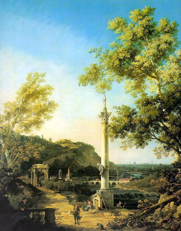 pintura Paisaje Del Río Con Una Columna - Canaletto