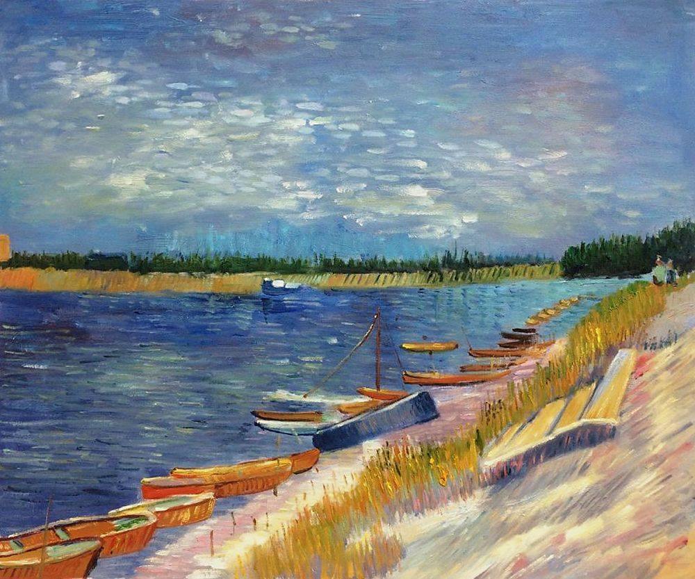 pintura Paisaje Fluvial Con Botes De Remos En La Orilla - Vincent Van Gogh