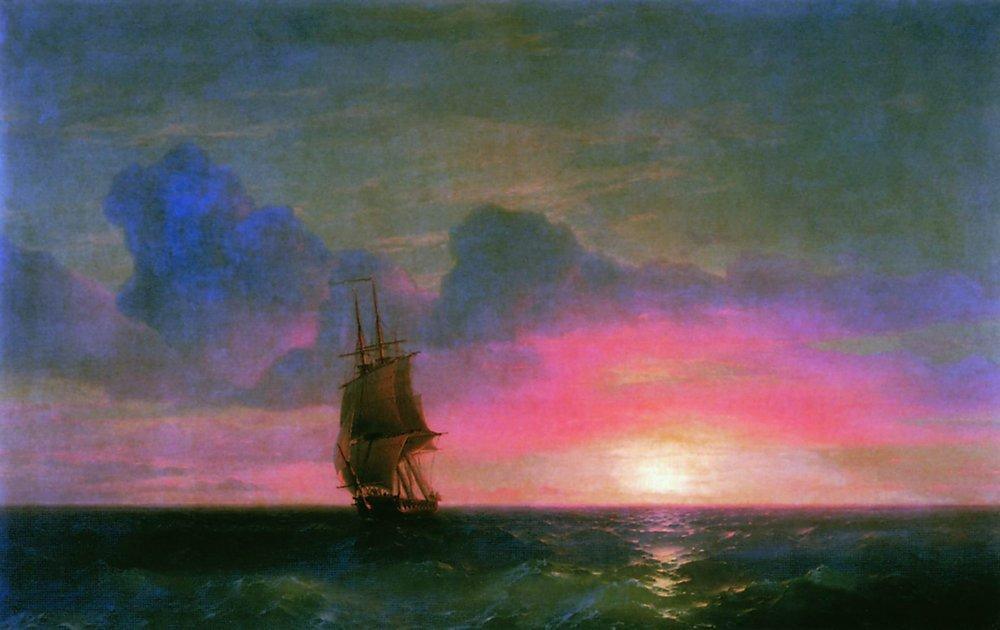 pintura Puesta De Sol Un Velero Solo - Ivan Aivazovsky