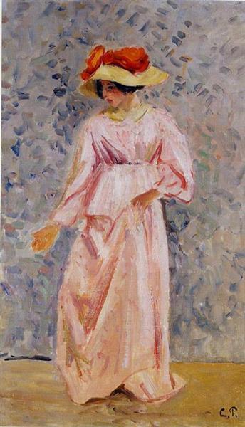 pintura Retrato De Jeanne Con Un Vestido Rosa - Camille Pissarro