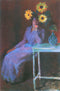 pintura Retrato De Suzanne Hoschede Con Girasoles - Claude Monet