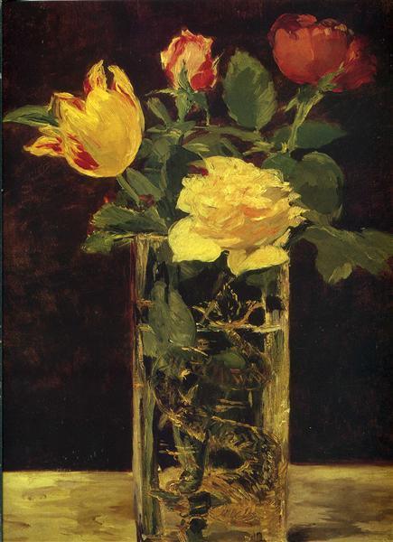 pintura Rosa Y Tulipán - Edouard Manet