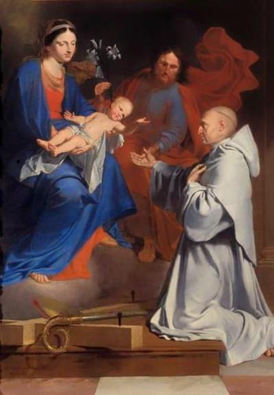 pintura San Bernardo A La Virgen, El Niño Y San José - Pierre Le Tellier