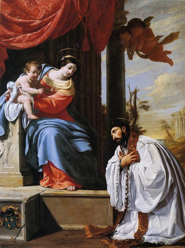pintura San Francisco Javier En Adoración Ante La Virgen Y El Niño - Michel Corneille El Viejo