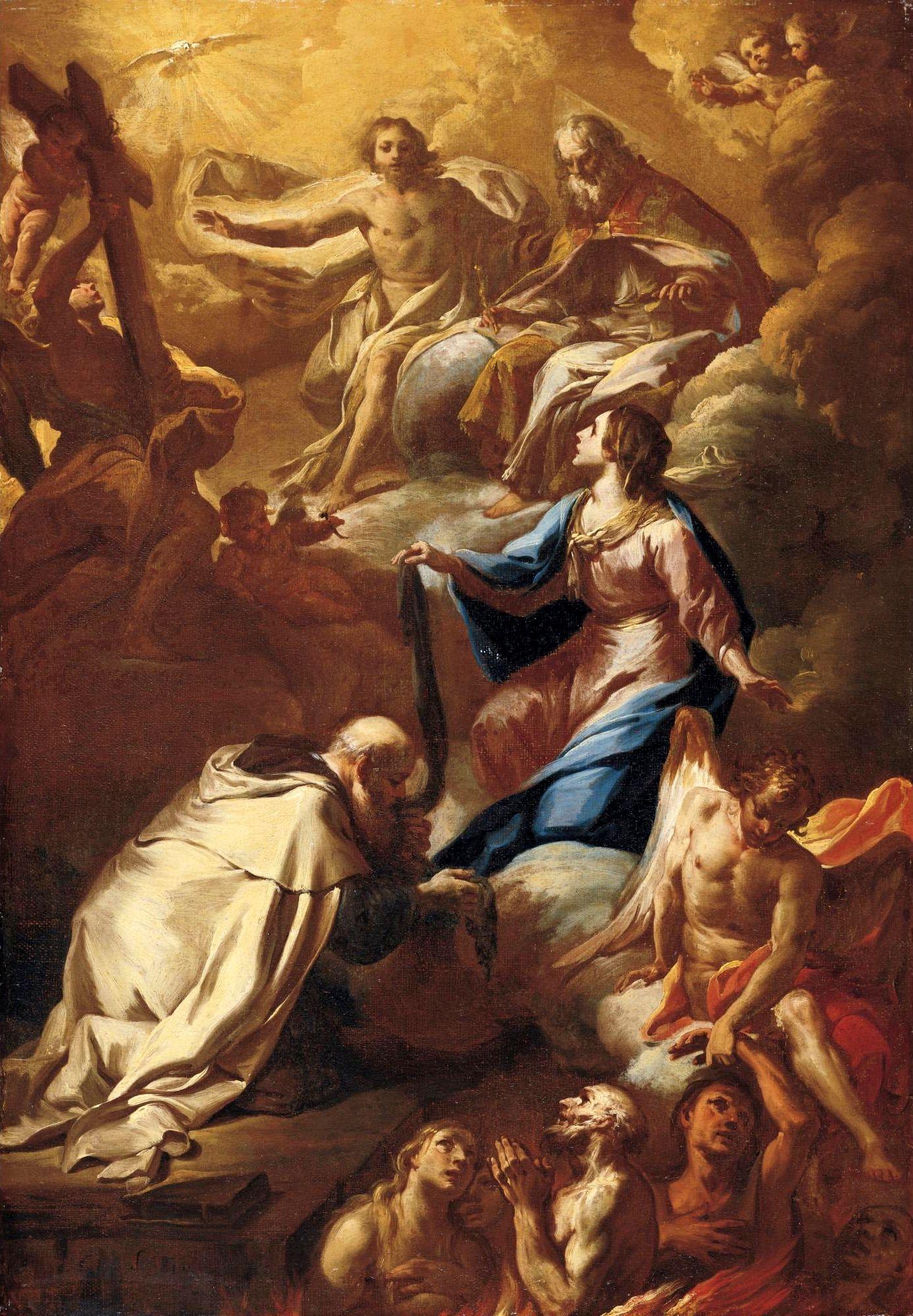 pintura San Simón Stock Y La Virgen Intercediendo Por Las Almas En El Purgatorio - Corrado Giaquinto