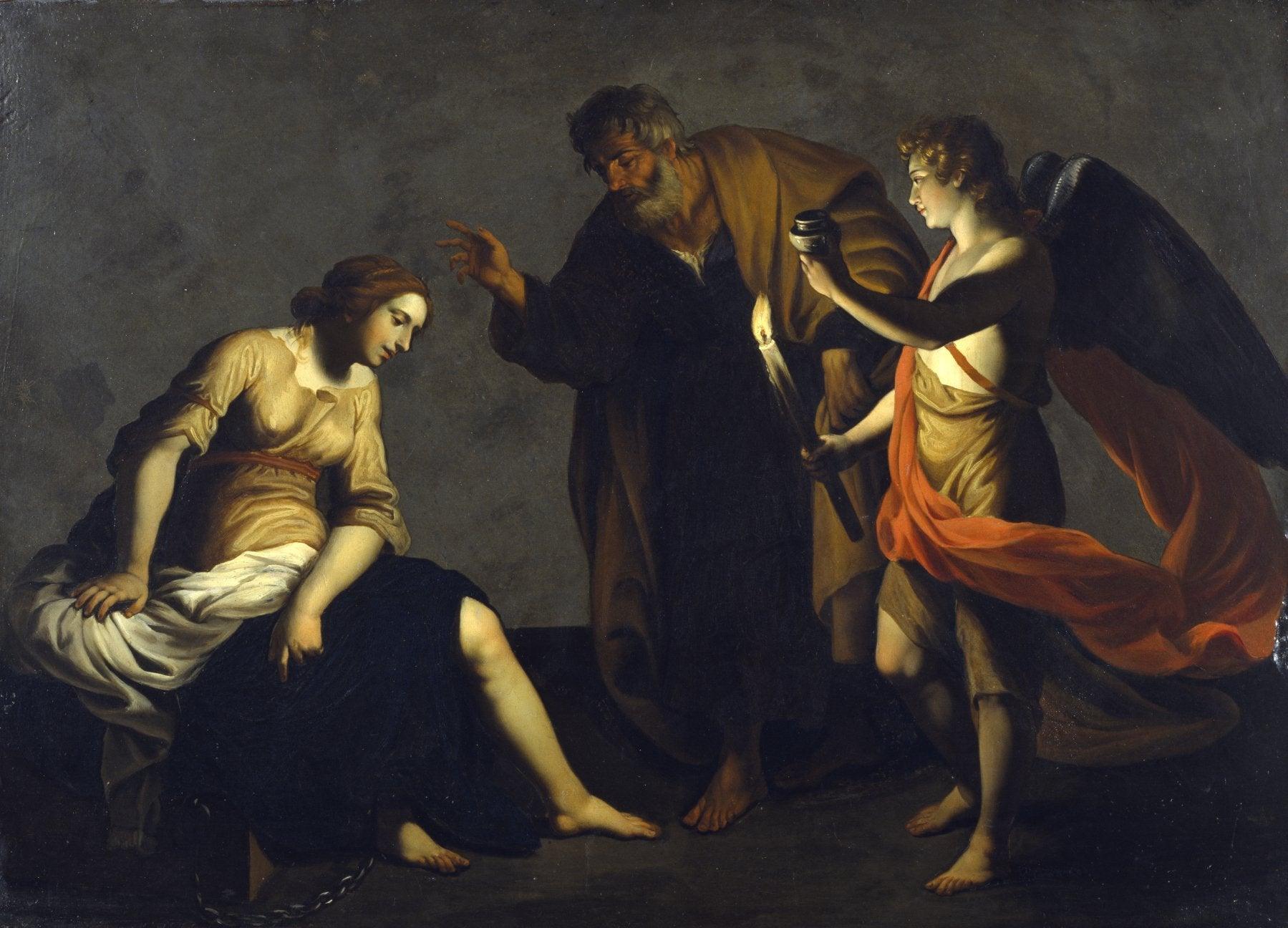pintura Santa Agatha Atendida Por San Pedro Y Un Ángel En Prisión - Alessandro Turchi