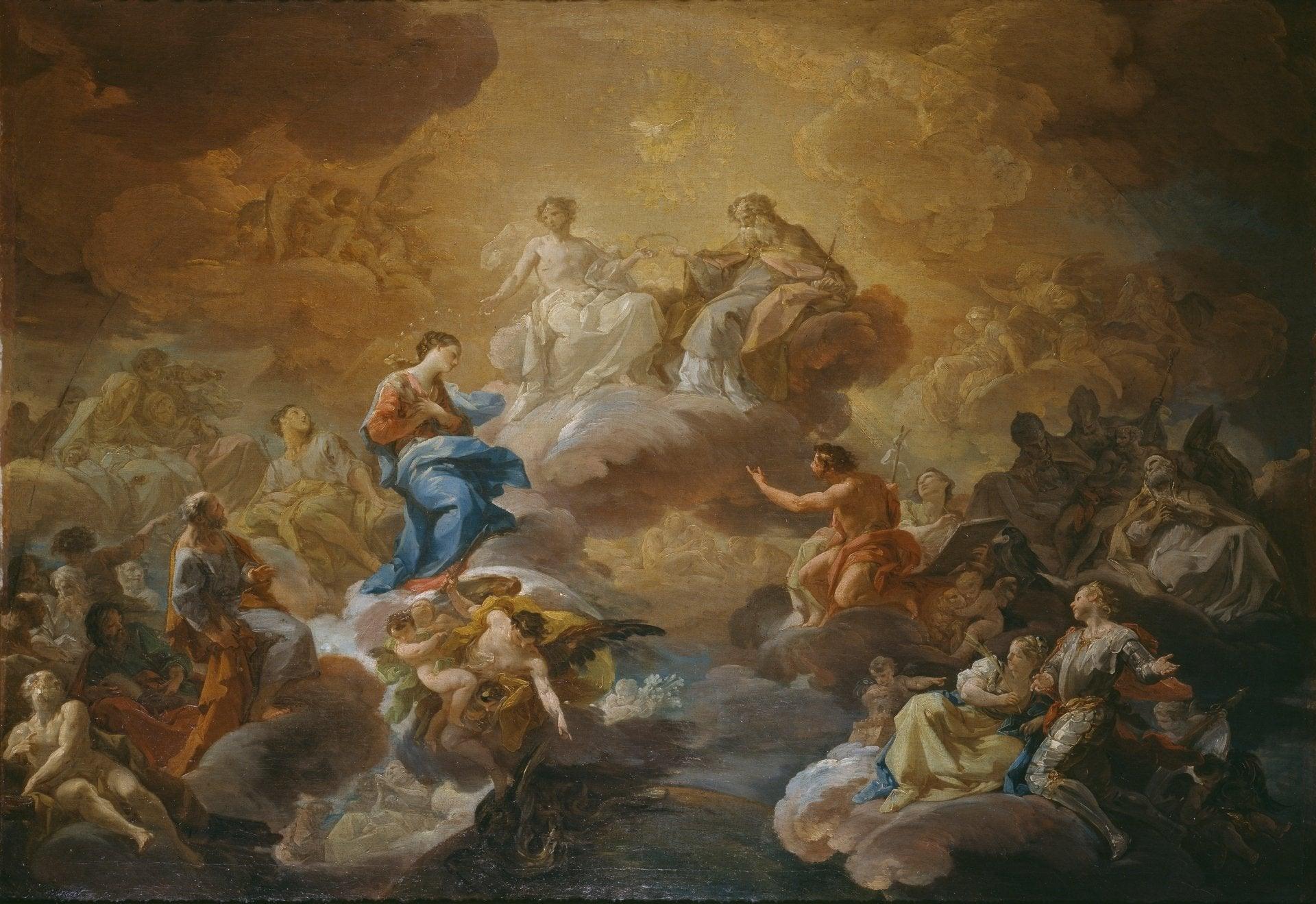 pintura Santísima Trinidad Con La Virgen Y Los Santos - Corrado Giaquinto
