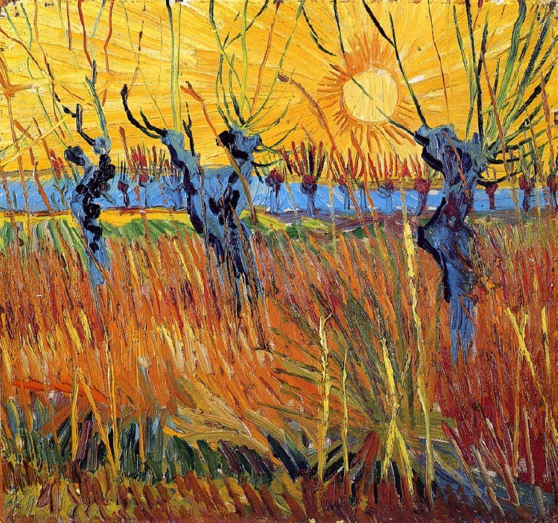 pintura Sauce Desmochado Y Puesta De Sol - Vincent Van Gogh