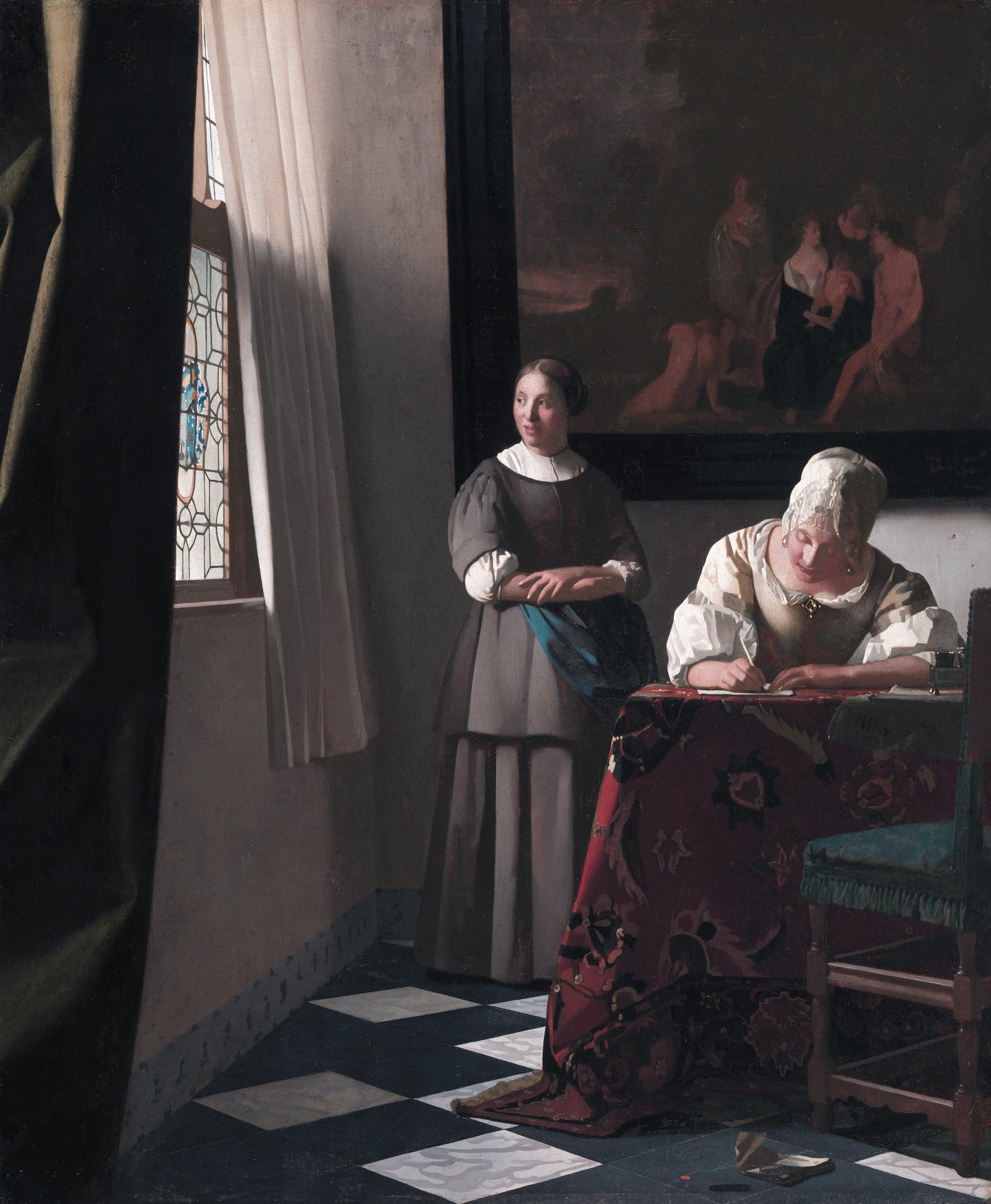 pintura Señora Escribiendo Una Carta Con Su Criada - Johannes Vermeer