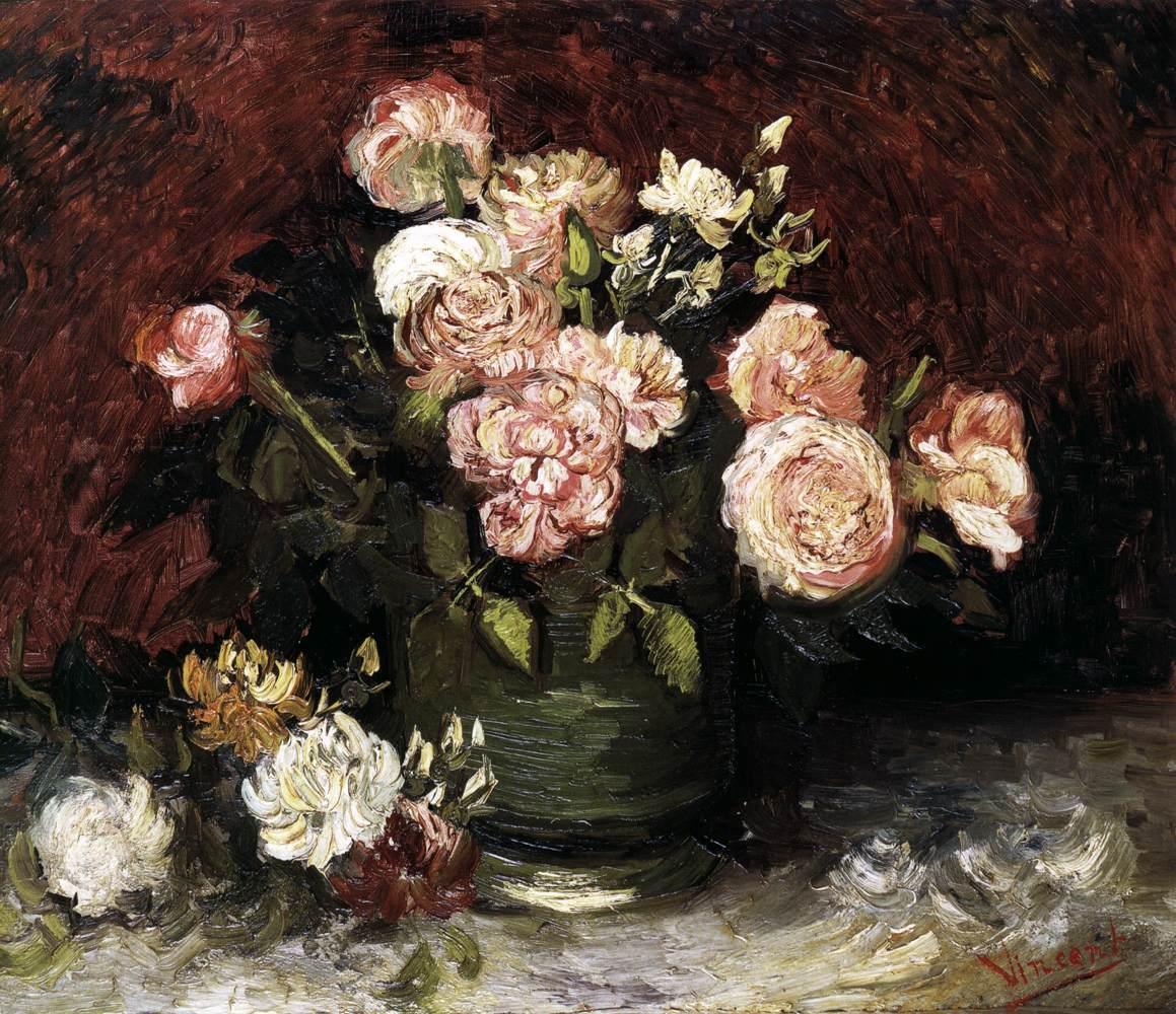 pintura Tazón Con Peonías Y Rosas - Vincent Van Gogh