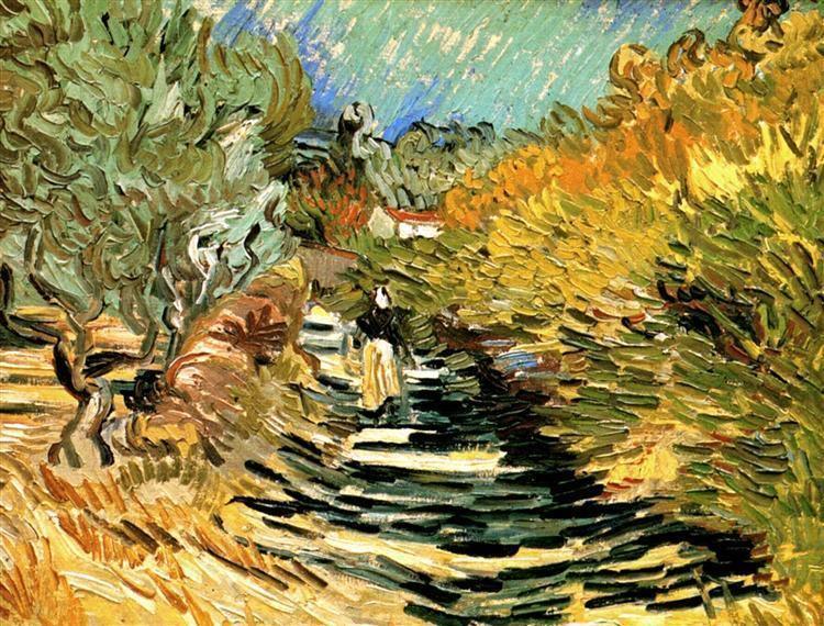 pintura Un Camino En St. Remy Con Figuras Femeninas - Vincent Van Gogh