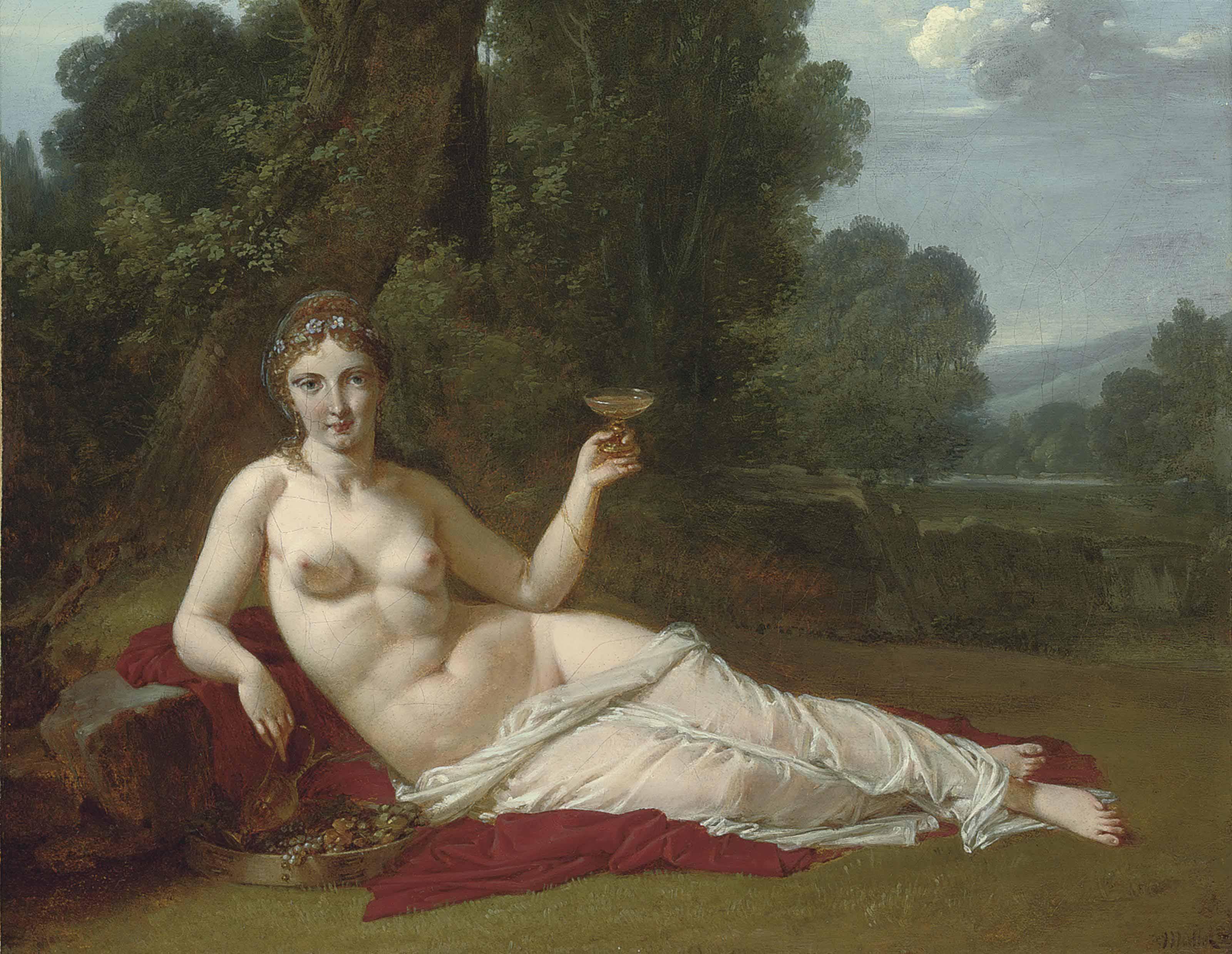 pintura Un Desnudo Reclinado En Un Paisaje Arbolado - Jean-Baptiste Mallet