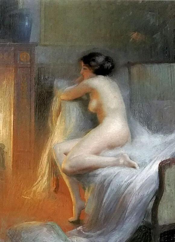 pintura Un Desnudo Recostado Junto Al Fuego - Delphin Enjolras