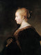 pintura Una Mujer Joven De Perfil Con Un Abanico - Rembrandt
