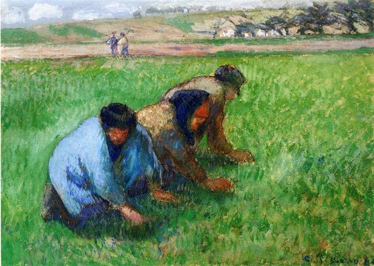 pintura Weeders - Camille Pissarro