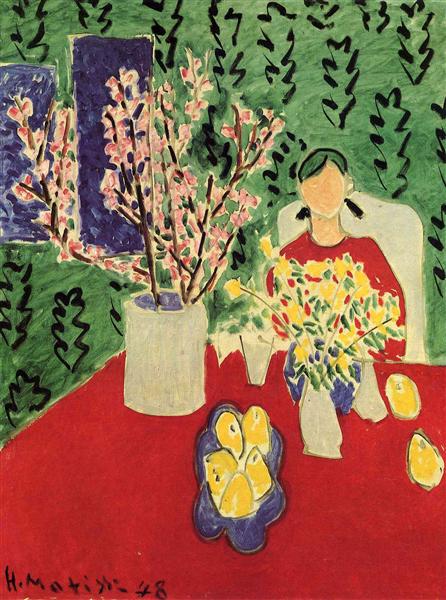 Fleurs de Prunier Fond Vert 1948 