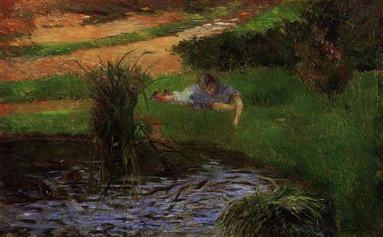 Teich mit Enten (Mädchen, das Spaß hat) - 1881